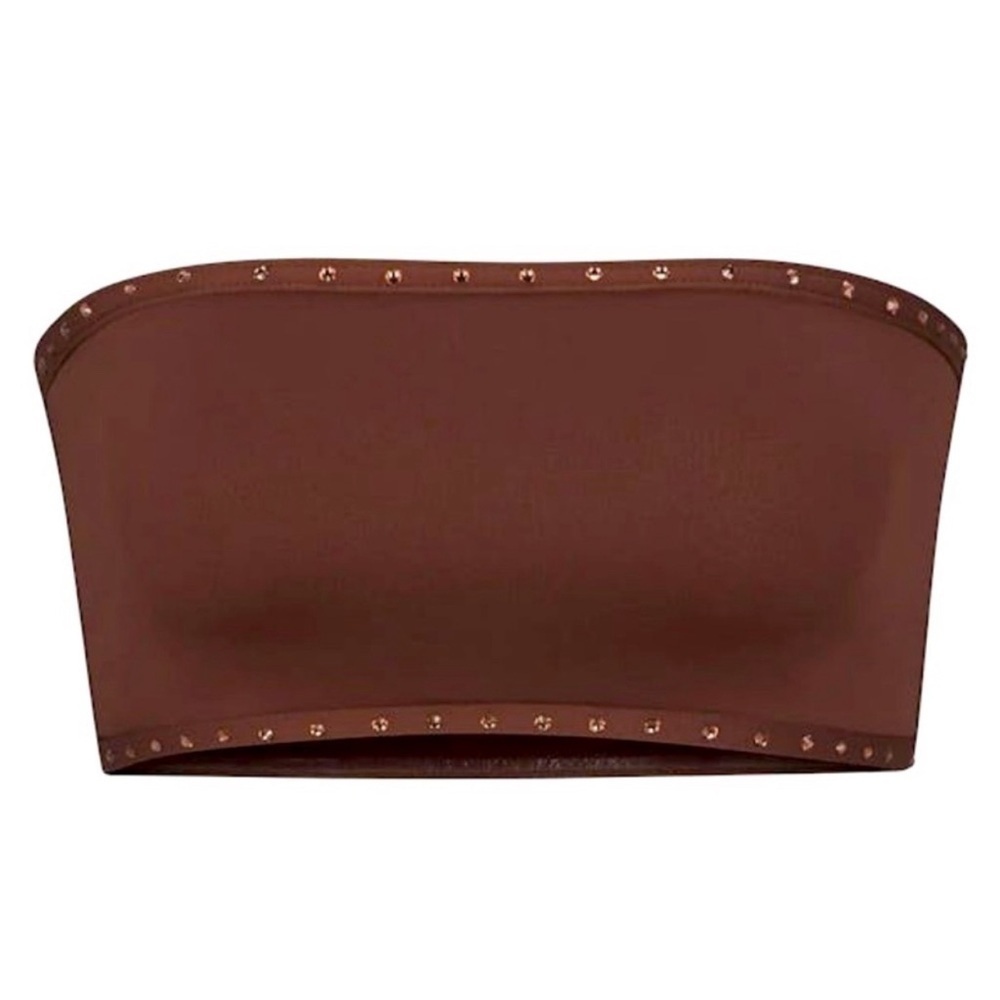 SKIMS Brown Strapless Studded Bikini Top